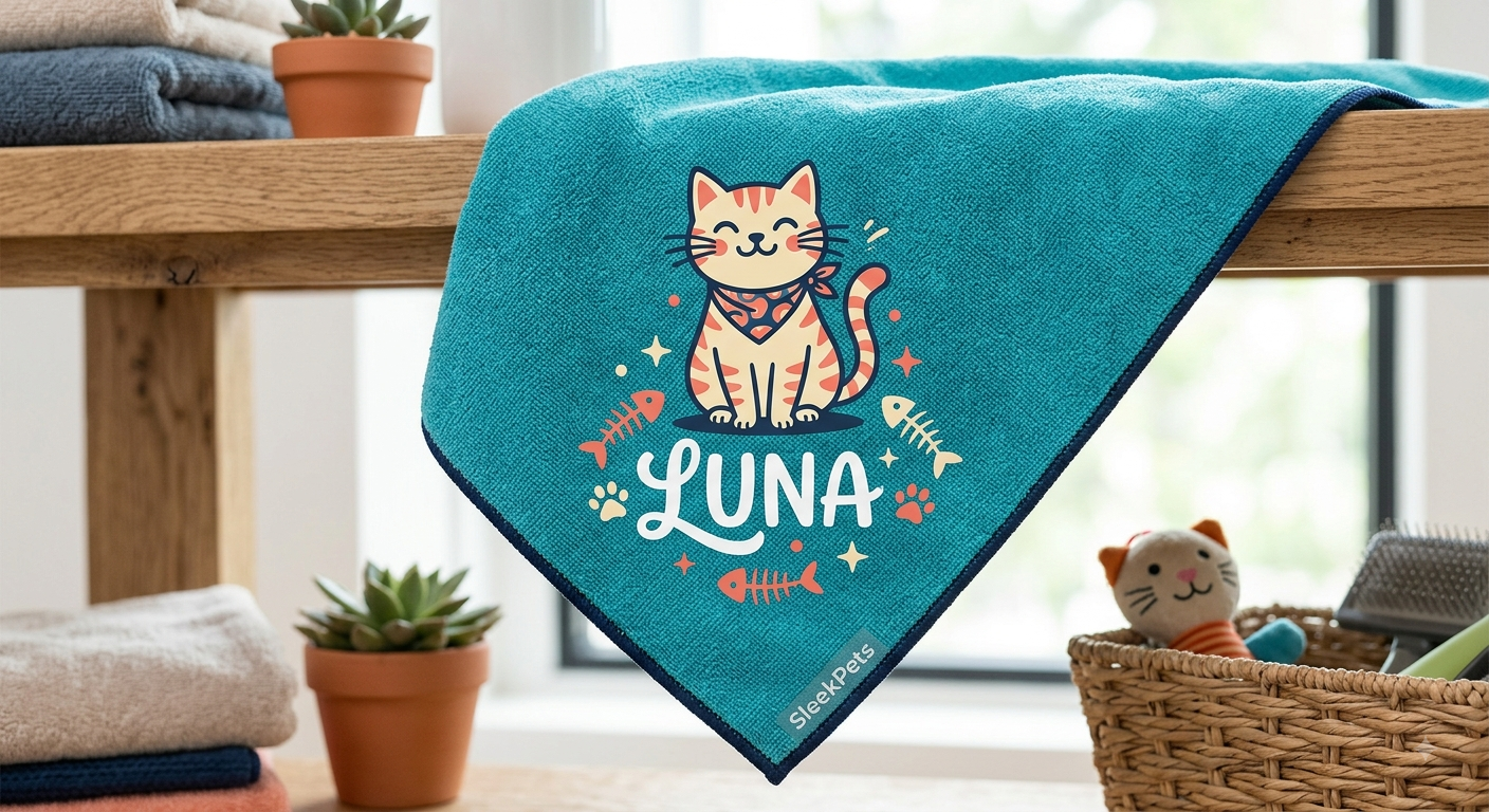 Custom Microfiber Pet Towel - Personalized Dog & Cat Bath Towel with Name