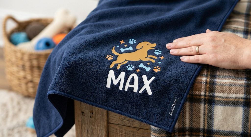 Custom Microfiber Pet Towel - Personalized Dog & Cat Bath Towel with Name