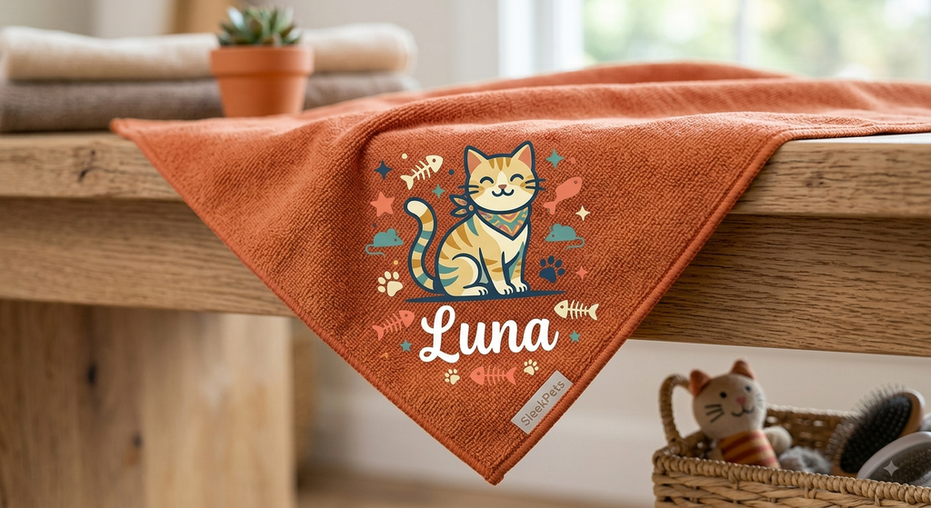 Custom Microfiber Pet Towel - Personalized Dog & Cat Bath Towel with Name