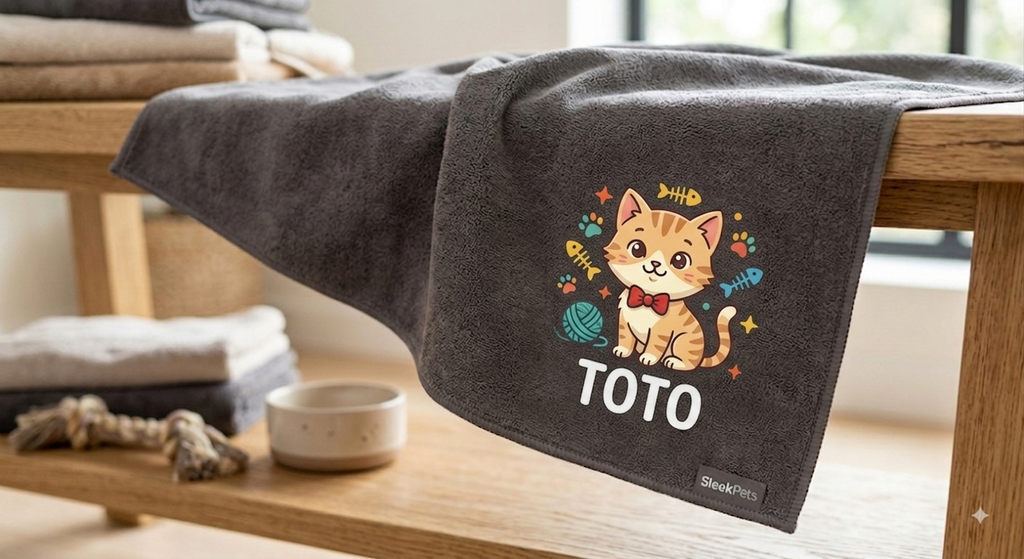 Custom Microfiber Pet Towel - Personalized Dog & Cat Bath Towel with Name